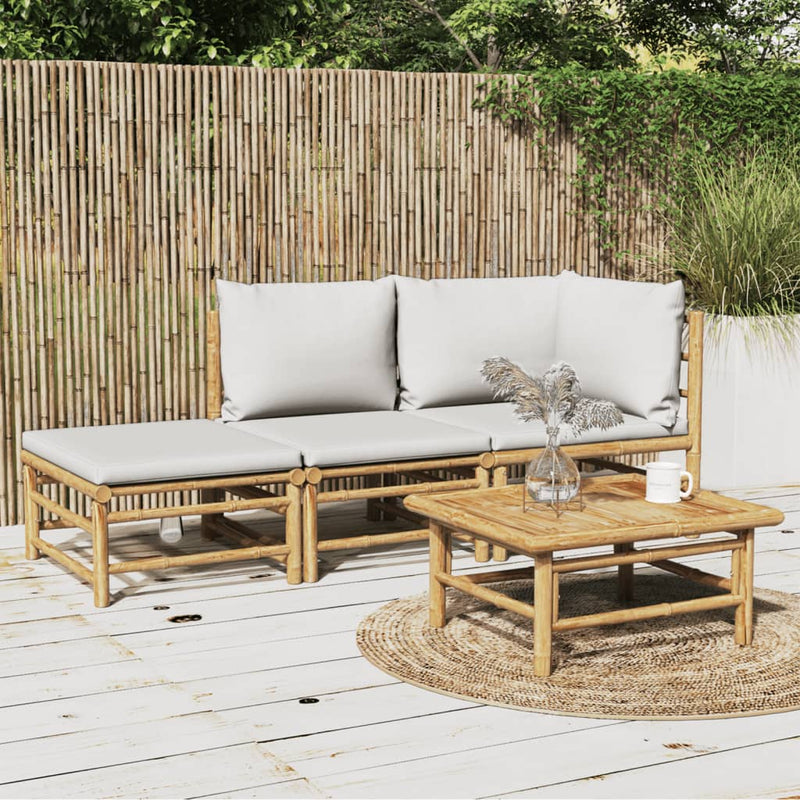 3 Piece Garden Lounge Set with Light Grey Cushions Bamboo Payday Deals