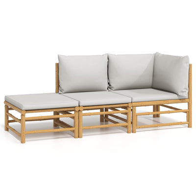 3 Piece Garden Lounge Set with Light Grey Cushions Bamboo Payday Deals