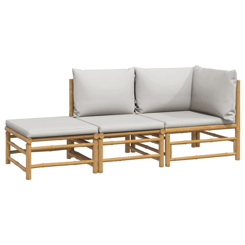 3 Piece Garden Lounge Set with Light Grey Cushions Bamboo Payday Deals