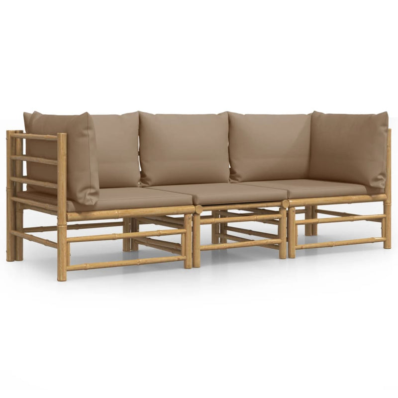 3 Piece Garden Lounge Set with Taupe Cushions  Bamboo Payday Deals