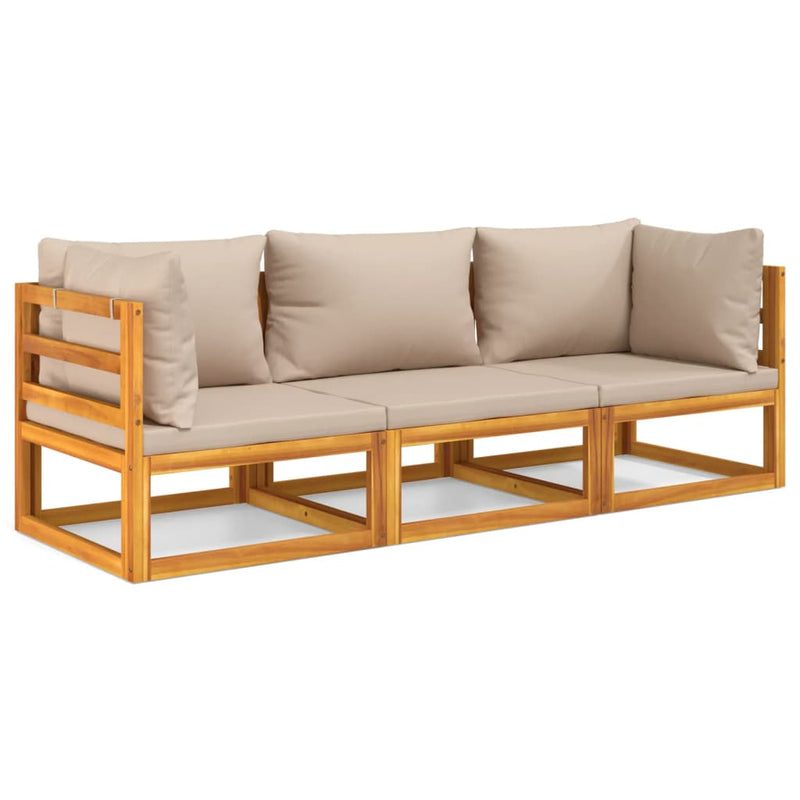 3 Piece Garden Lounge Set with Taupe Cushions Solid Wood Payday Deals