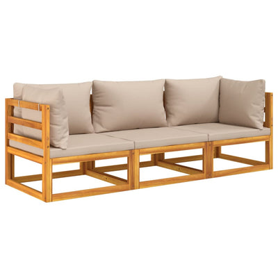 3 Piece Garden Lounge Set with Taupe Cushions Solid Wood Payday Deals