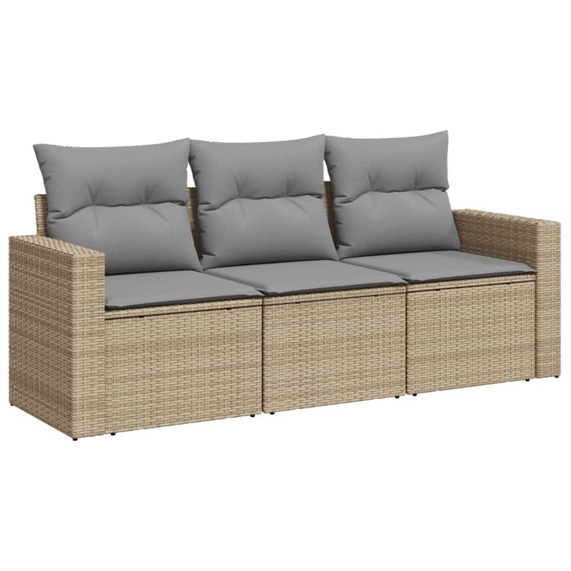 3 Piece Garden Sofa Set with Cushions Beige Poly Rattan Payday Deals