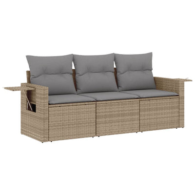 3 Piece Garden Sofa Set with Cushions Beige Poly Rattan Payday Deals