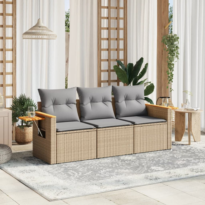 3 Piece Garden Sofa Set with Cushions Beige Poly Rattan Payday Deals