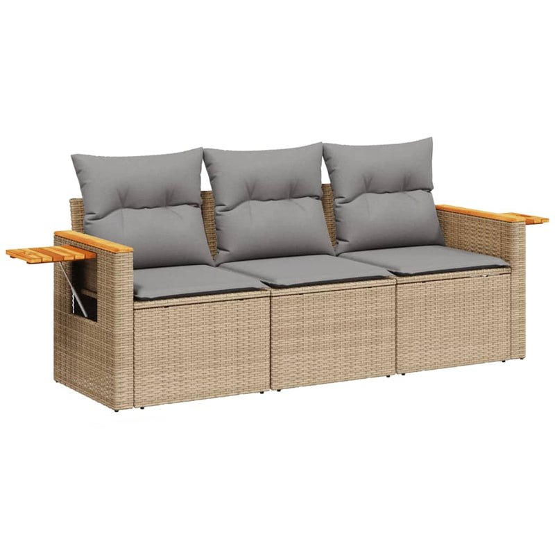 3 Piece Garden Sofa Set with Cushions Beige Poly Rattan Payday Deals