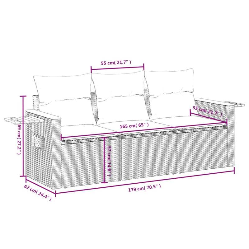 3 Piece Garden Sofa Set with Cushions Beige Poly Rattan Payday Deals