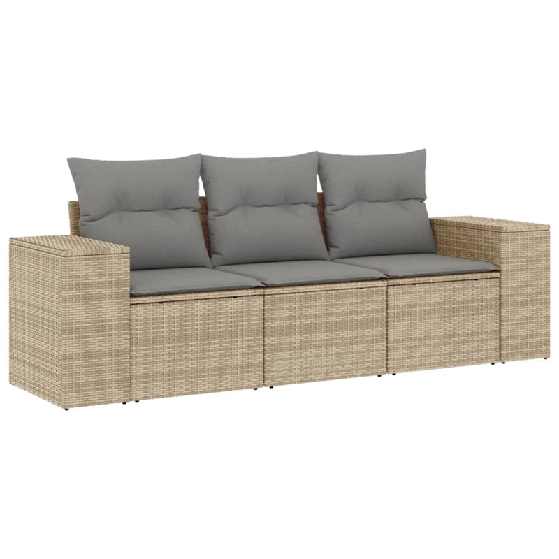 3 Piece Garden Sofa Set with Cushions Beige Poly Rattan Payday Deals