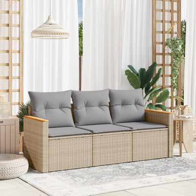 3 Piece Garden Sofa Set with Cushions Beige Poly Rattan