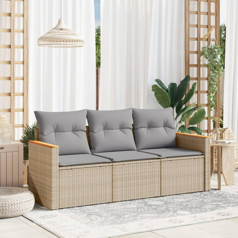 3 Piece Garden Sofa Set with Cushions Beige Poly Rattan Payday Deals