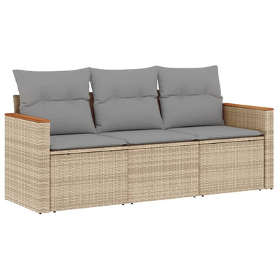 3 Piece Garden Sofa Set with Cushions Beige Poly Rattan Payday Deals