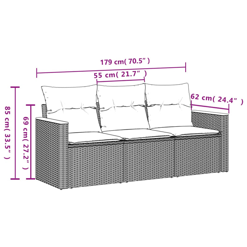 3 Piece Garden Sofa Set with Cushions Beige Poly Rattan Payday Deals