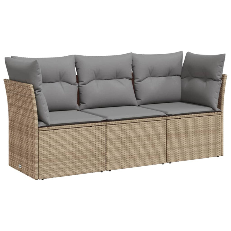 3 Piece Garden Sofa Set with Cushions Beige Poly Rattan Payday Deals