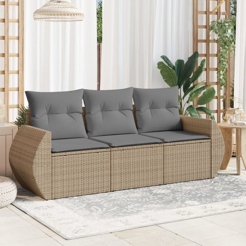 3 Piece Garden Sofa Set with Cushions Beige Poly Rattan Payday Deals