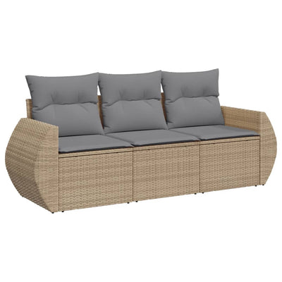 3 Piece Garden Sofa Set with Cushions Beige Poly Rattan Payday Deals