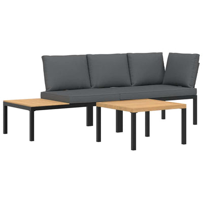 3 Piece Garden Sofa Set with Cushions Black Aluminium Payday Deals
