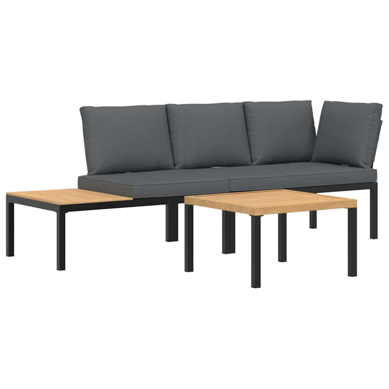 3 Piece Garden Sofa Set with Cushions Black Aluminium Payday Deals