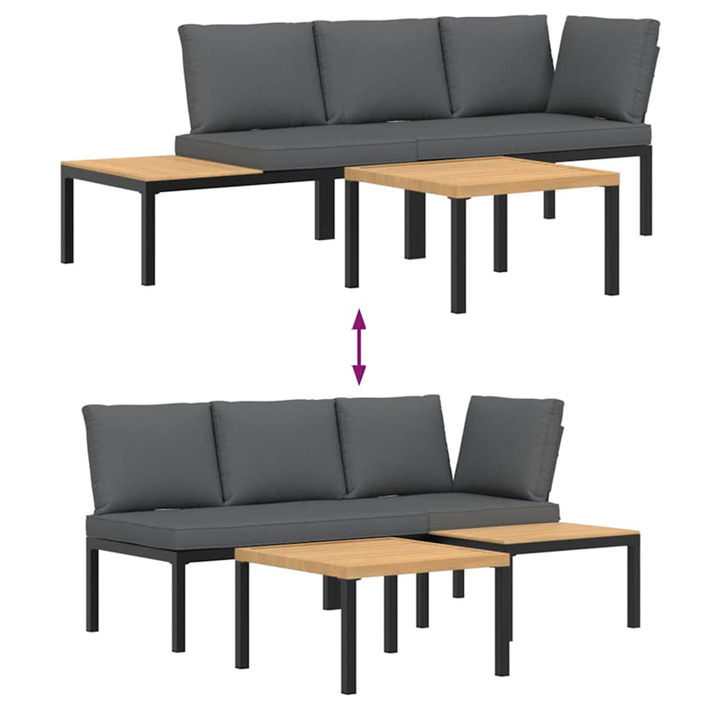 3 Piece Garden Sofa Set with Cushions Black Aluminium Payday Deals