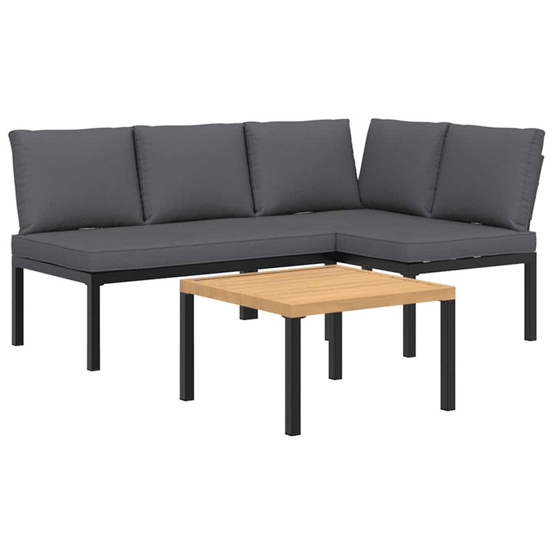 3 Piece Garden Sofa Set with Cushions Black Aluminium Payday Deals