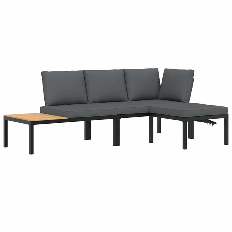 3 Piece Garden Sofa Set with Cushions Black Aluminium Payday Deals