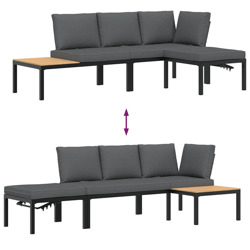 3 Piece Garden Sofa Set with Cushions Black Aluminium Payday Deals