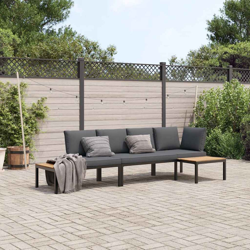 3 Piece Garden Sofa Set with Cushions Black Aluminium Payday Deals