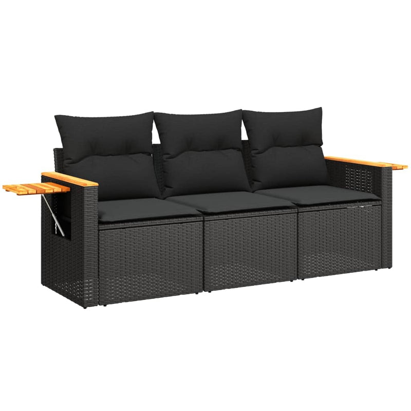 3 Piece Garden Sofa Set with Cushions Black Poly Rattan Payday Deals