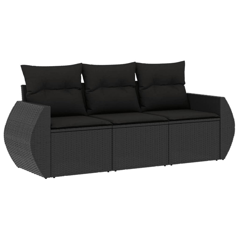 3 Piece Garden Sofa Set with Cushions Black Poly Rattan Payday Deals