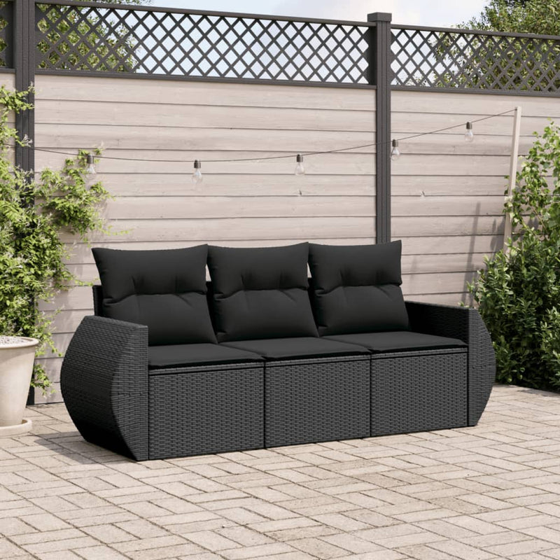 3 Piece Garden Sofa Set with Cushions Black Poly Rattan Payday Deals