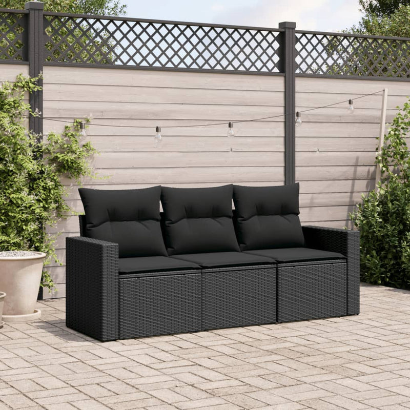 3 Piece Garden Sofa Set with Cushions Black Poly Rattan Payday Deals