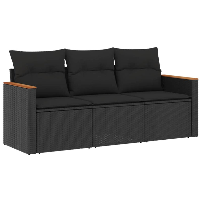 3 Piece Garden Sofa Set with Cushions Black Poly Rattan Payday Deals