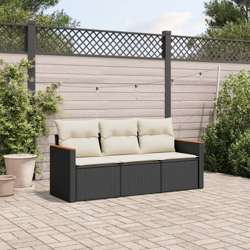 3 Piece Garden Sofa Set with Cushions Black Poly Rattan Payday Deals