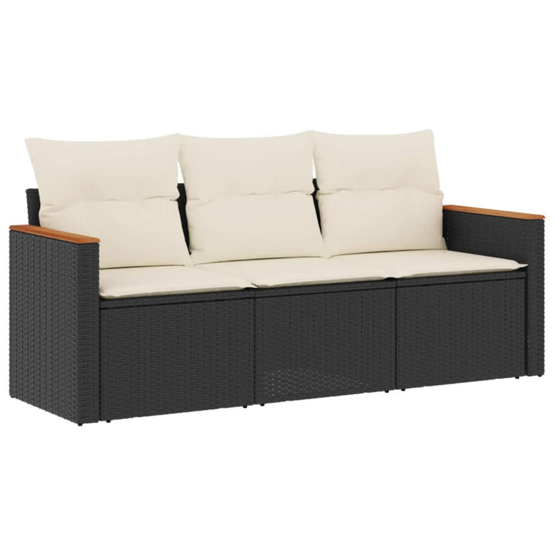 3 Piece Garden Sofa Set with Cushions Black Poly Rattan Payday Deals