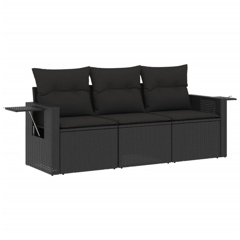 3 Piece Garden Sofa Set with Cushions Black Poly Rattan Payday Deals