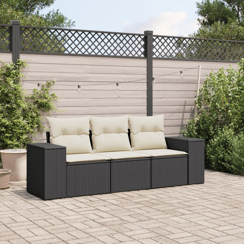 3 Piece Garden Sofa Set with Cushions Black Poly Rattan Payday Deals
