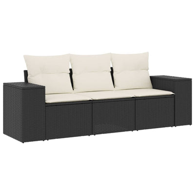 3 Piece Garden Sofa Set with Cushions Black Poly Rattan Payday Deals