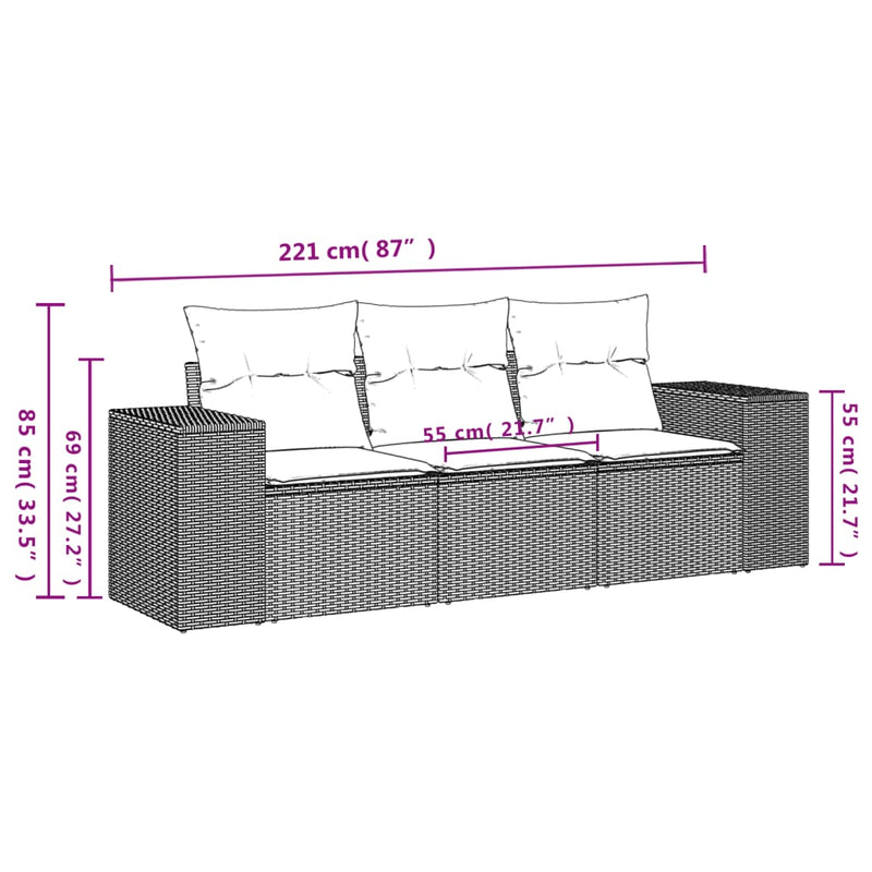 3 Piece Garden Sofa Set with Cushions Black Poly Rattan Payday Deals