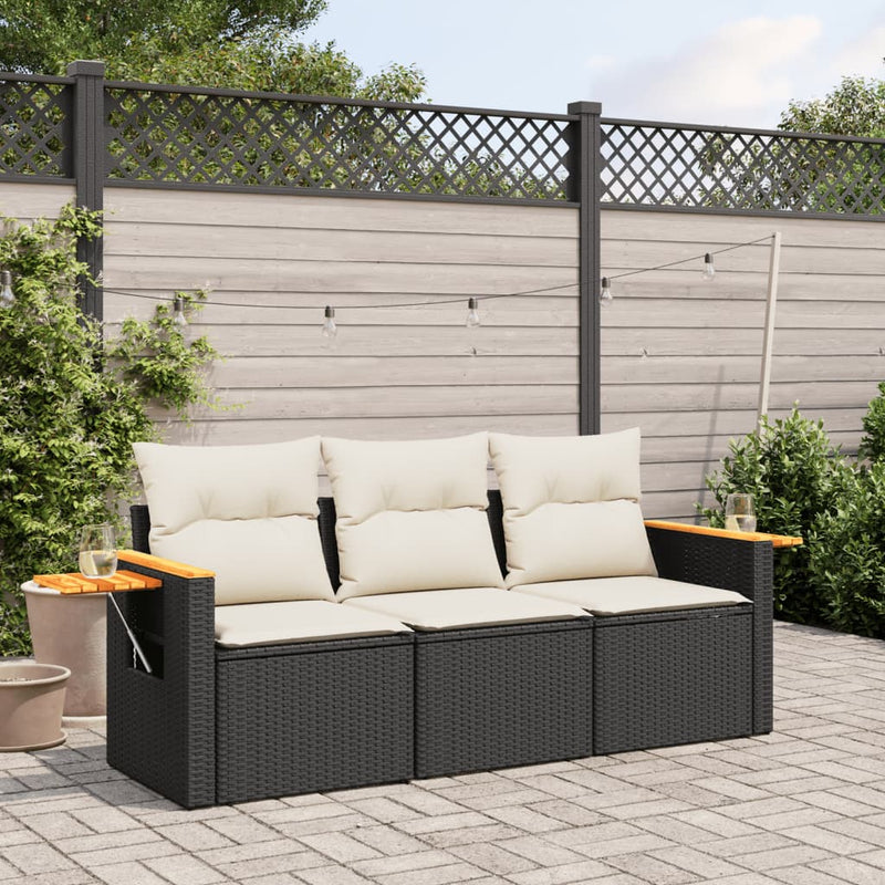 3 Piece Garden Sofa Set with Cushions Black Poly Rattan Payday Deals