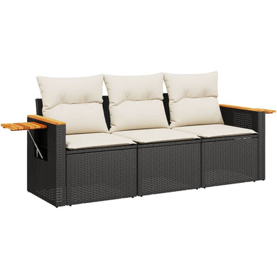 3 Piece Garden Sofa Set with Cushions Black Poly Rattan Payday Deals