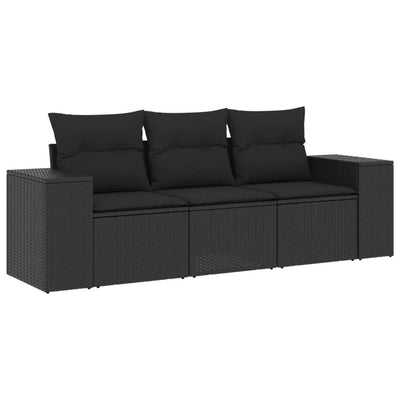3 Piece Garden Sofa Set with Cushions Black Poly Rattan Payday Deals