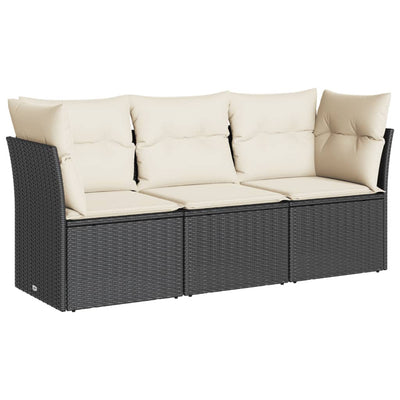 3 Piece Garden Sofa Set with Cushions Black Poly Rattan Payday Deals