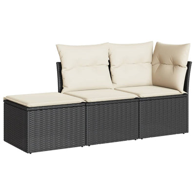 3 Piece Garden Sofa Set with Cushions Black Poly Rattan Payday Deals
