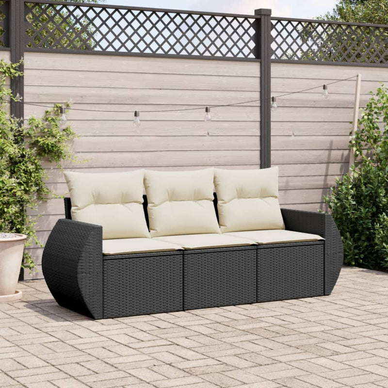 3 Piece Garden Sofa Set with Cushions Black Poly Rattan Payday Deals