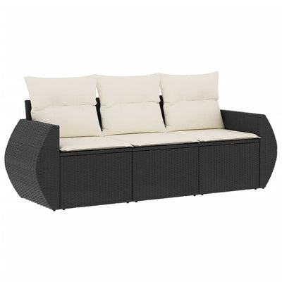 3 Piece Garden Sofa Set with Cushions Black Poly Rattan Payday Deals