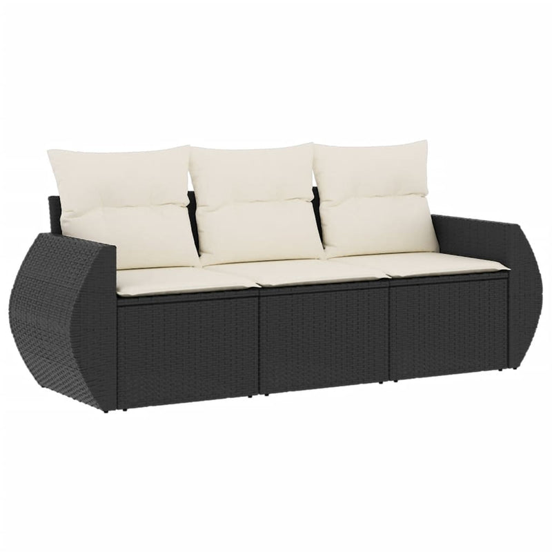 3 Piece Garden Sofa Set with Cushions Black Poly Rattan Payday Deals