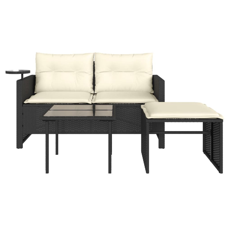 3 Piece Garden Sofa Set with Cushions Black Poly Rattan Payday Deals