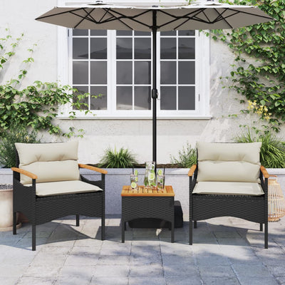 3 Piece Garden Sofa Set with Cushions Black Poly Rattan Payday Deals