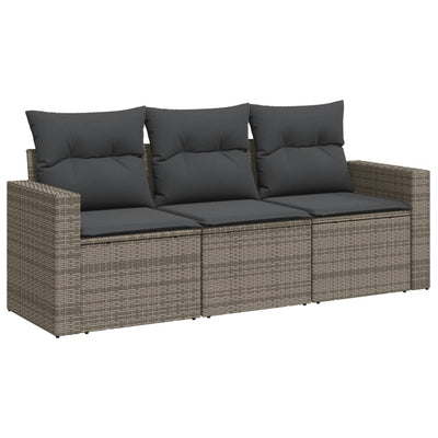 3 Piece Garden Sofa Set with Cushions Grey Poly Rattan Payday Deals