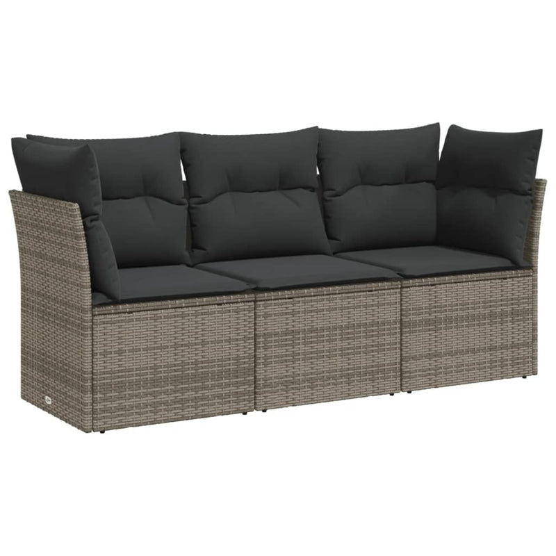 3 Piece Garden Sofa Set with Cushions Grey Poly Rattan Payday Deals