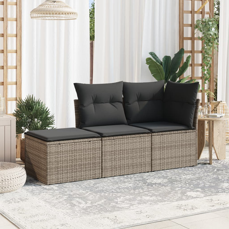 3 Piece Garden Sofa Set with Cushions Grey Poly Rattan Payday Deals
